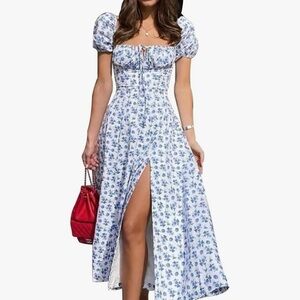 Chic Blue and White Floral Midi Dress